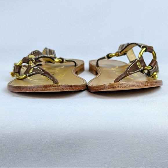 Coach Raiven Sandal Leather Flat Thong Ankle Strap Goldtone Tobacco 8.5 NWOB - Picture 8 of 14